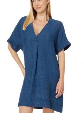 Faherty Indigo V-Neck Linen Tunic